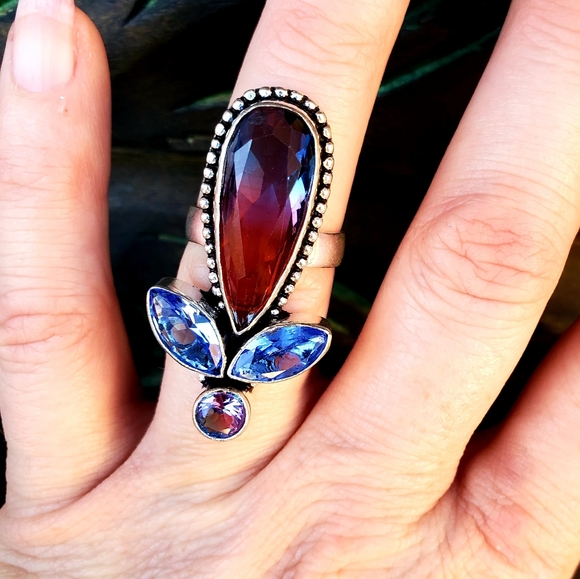 New Bi-Color Tourmaline Multi Gemstone 925 Silver Ring. - Picture 10 of 14